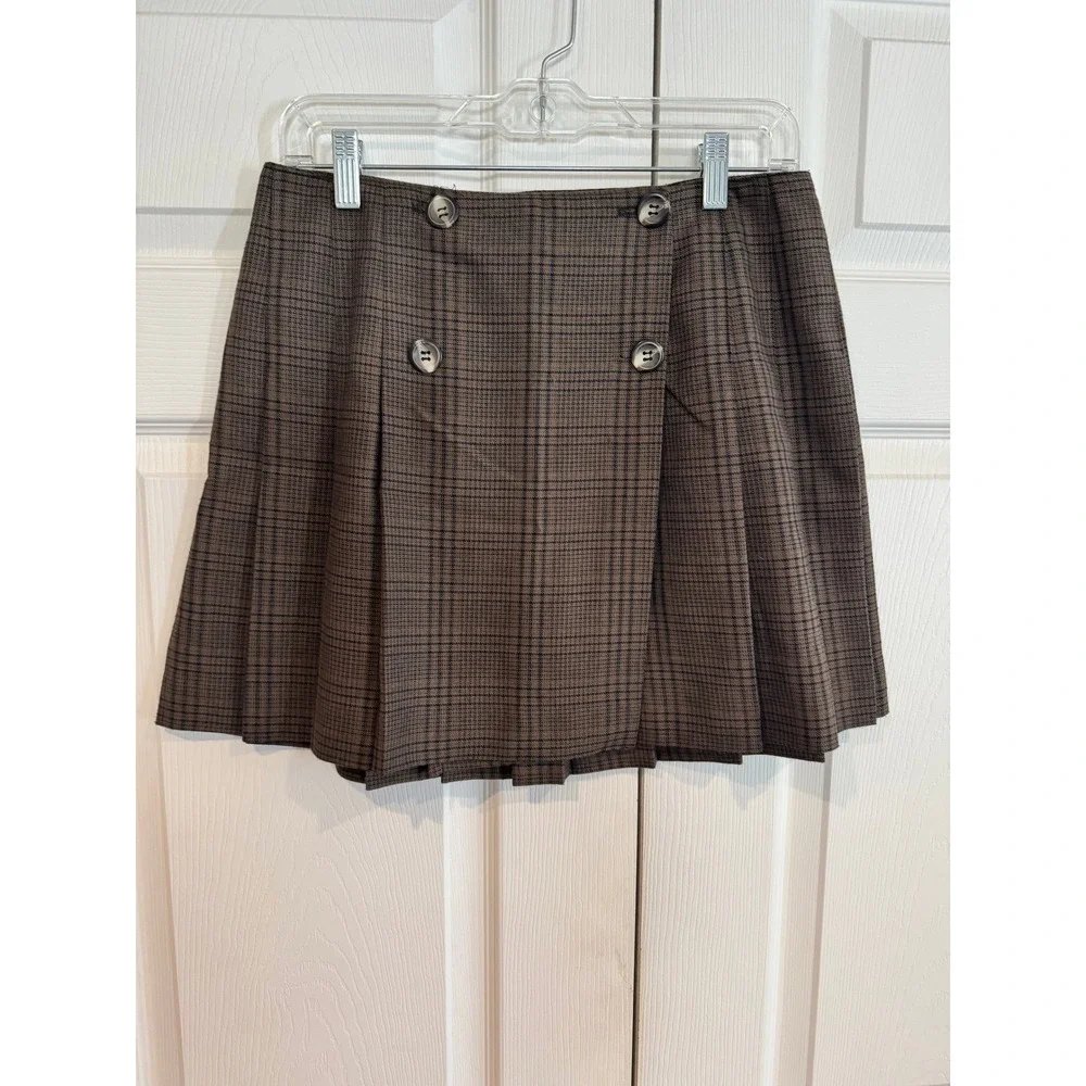 Vintage Tracy Evans Womens Brown Plaid Pleated Mini Skirt SZ 11 Heritage Preppy - Picture 6 of 10
